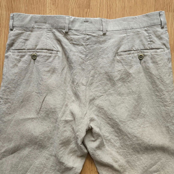 Nordstrom Men's Linen Pants 36W Flat Front Dress Trousers Beige Lightweight - Picture 7 of 11